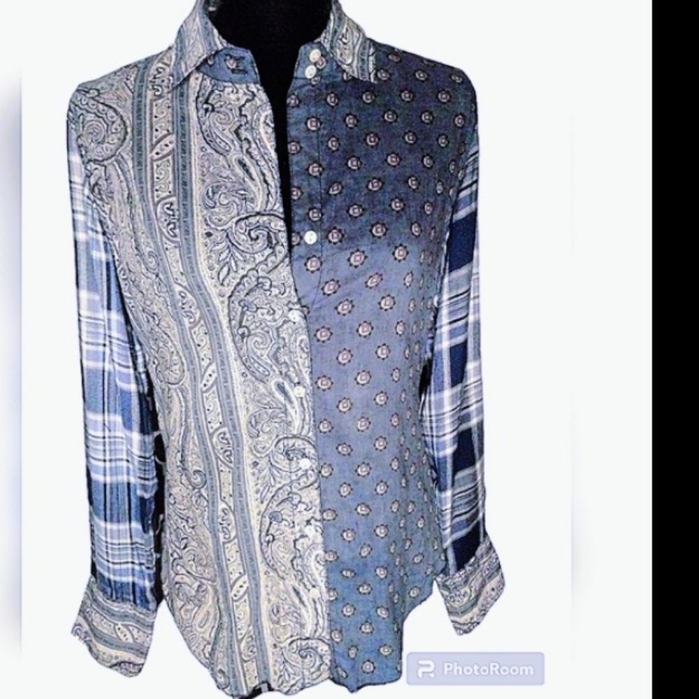 Paisley patchwork style button down‎ Too long sleeve SZ Small